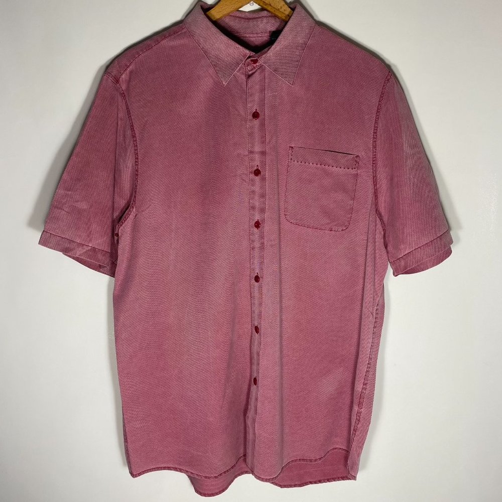 Nat Nast Mens Shirt Short Sleeve Birdseye Silk Net Textured Button Up Red Sz L